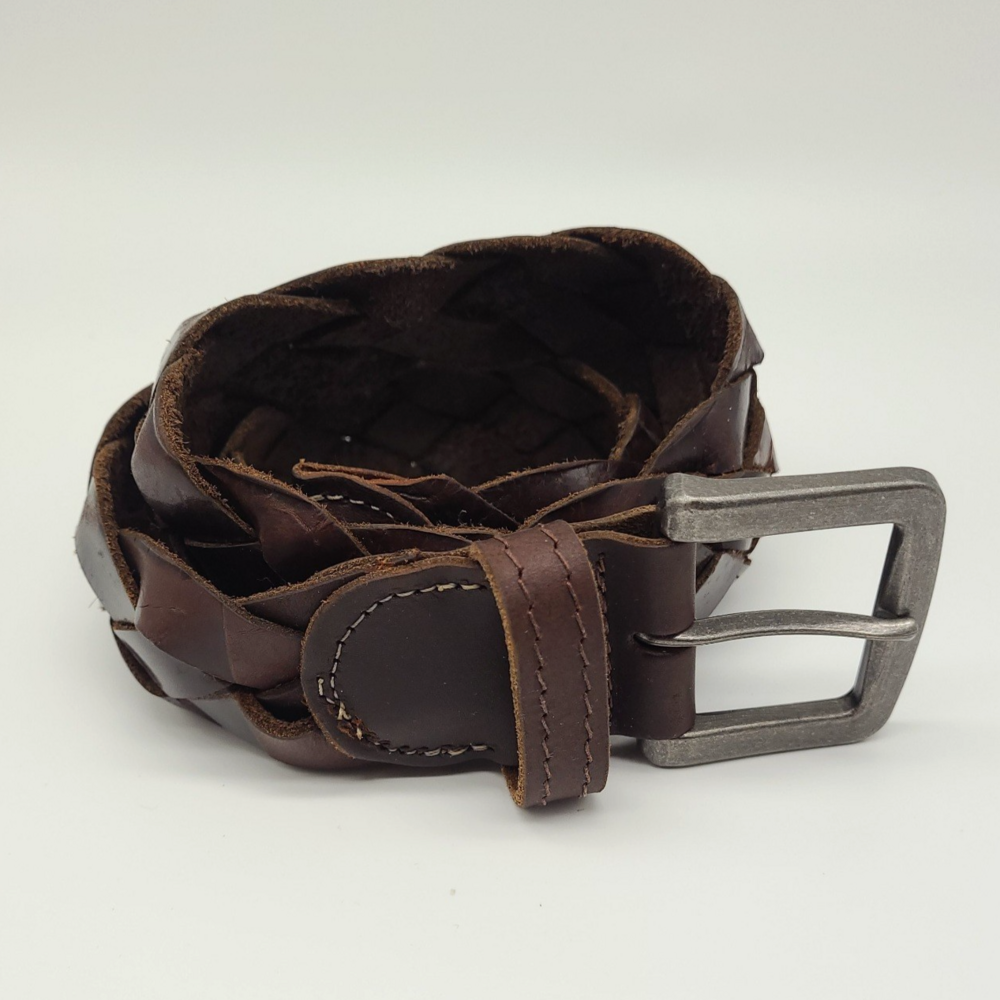 VTG Braided Woven Italian Leather Belt Dark Brown Silver Buckle Mens 34 Canada